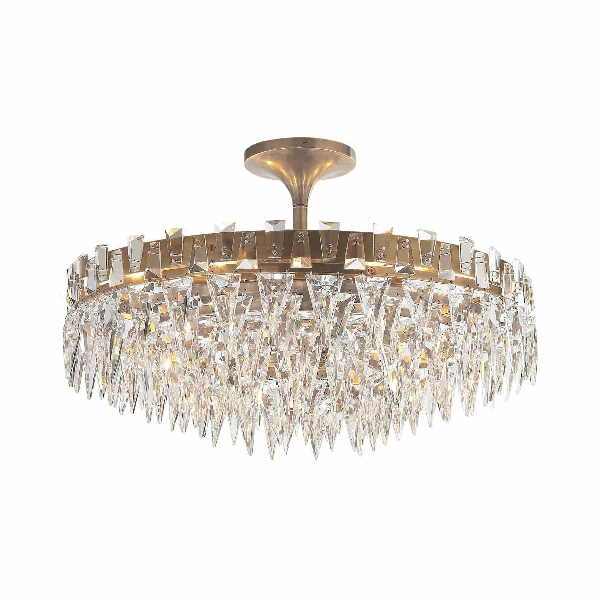 Modern Elegance 14'' Hand-Rubbed Antique Brass & Crystal LED Flush Mount