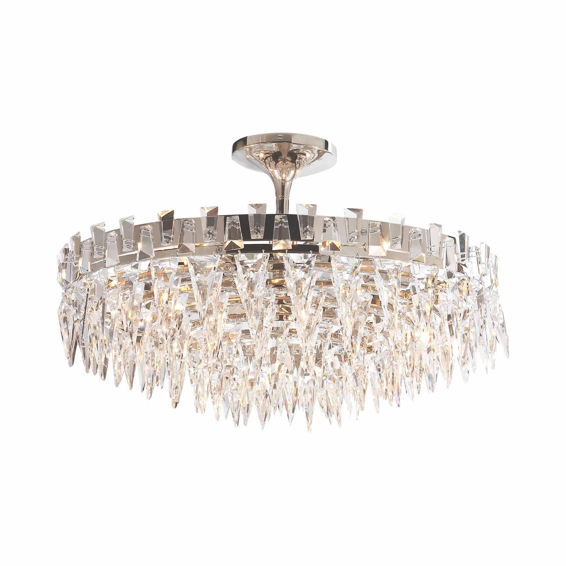 Polished Nickel Crystal 10-Light Semi Flush Mount