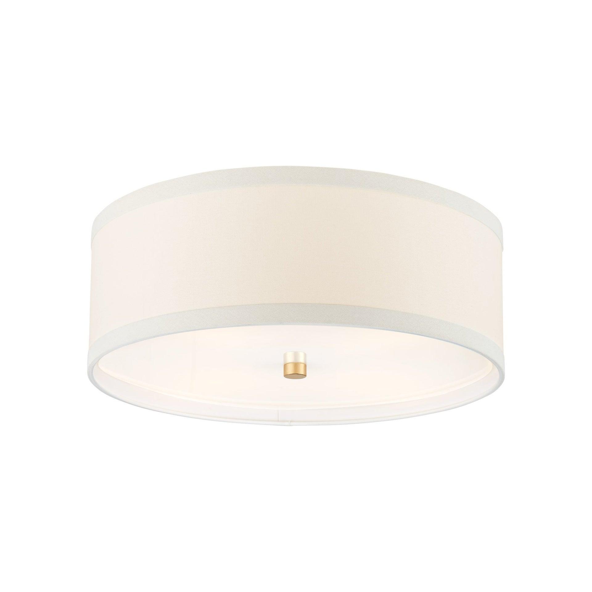Preppy Gild Drum Ceiling Light with Cream Linen Shade