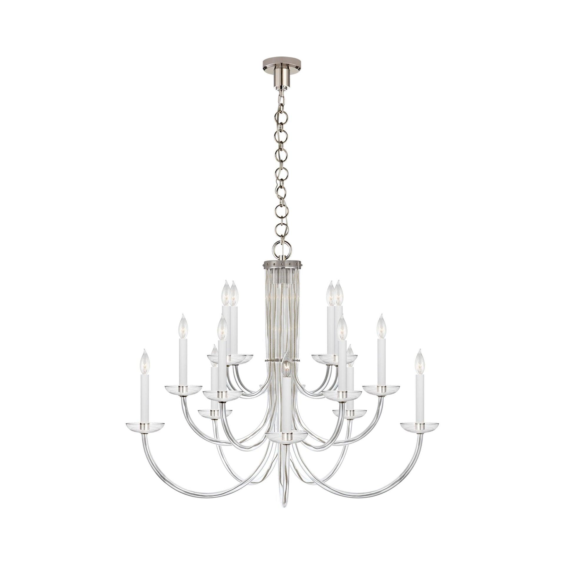 Elegant Nickel Crystal Candle Chandelier, 31" x 37.75"