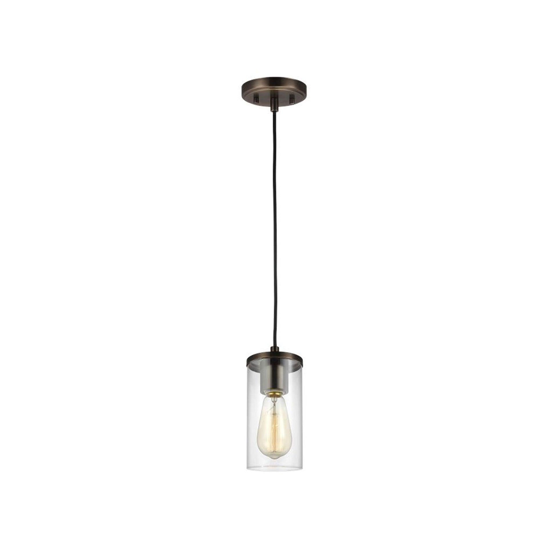 Zire 1-Light Brushed Oil Rubbed Bronze Hanging Mini Pendant with Clear Glass Shade