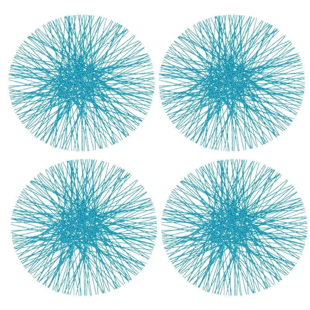 Turquoise Round Paper Placemats with Straw Design, Set of 4