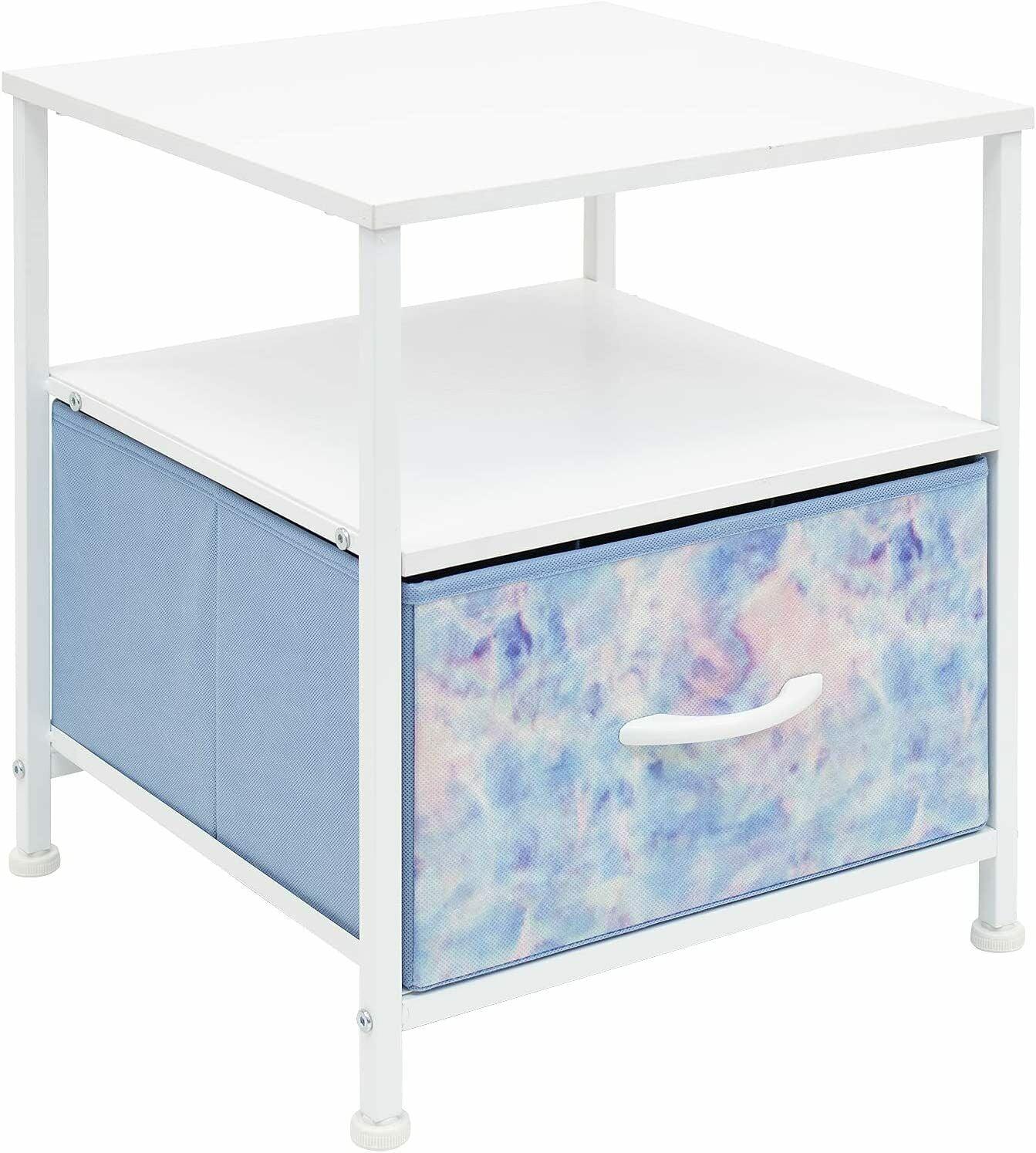 Sorbus 1 Drawer and Shelves Nightstand with Steel Frame, Wood Top & Fabric Bins in Tie Dye & Reviews | Wayfair