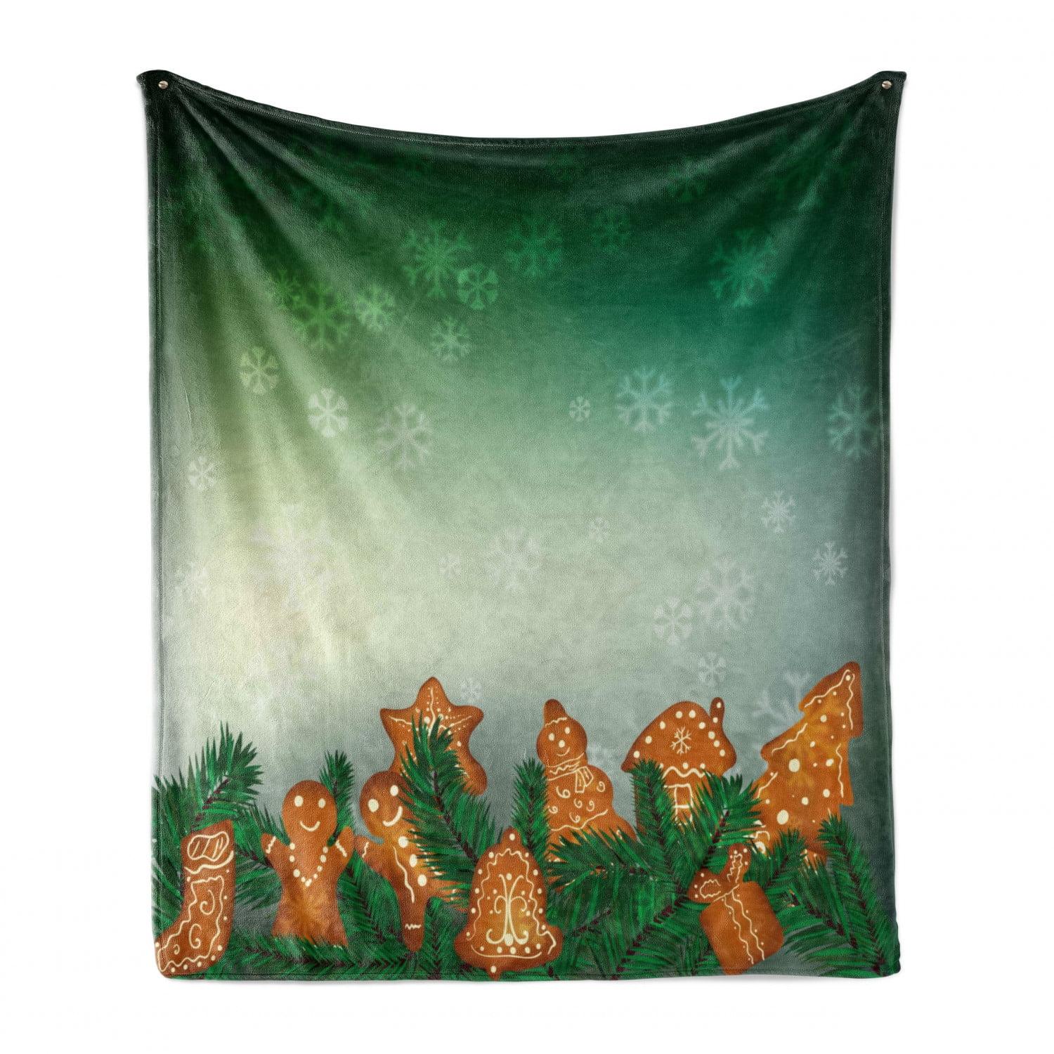 Gingerbread Man Green and Brown Fleece Throw Blanket