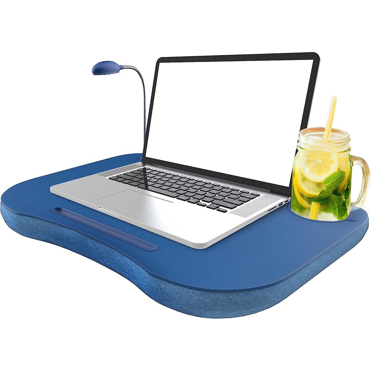 Lavish Home Cushioned Laptop Lap Desk with LED Light and Cup Holder (Blue)