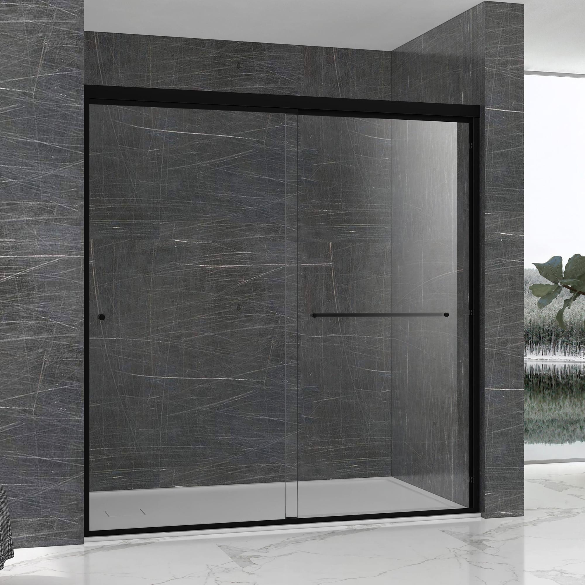 60" x 62" Matte Black Semi-Frameless Sliding Shower Door