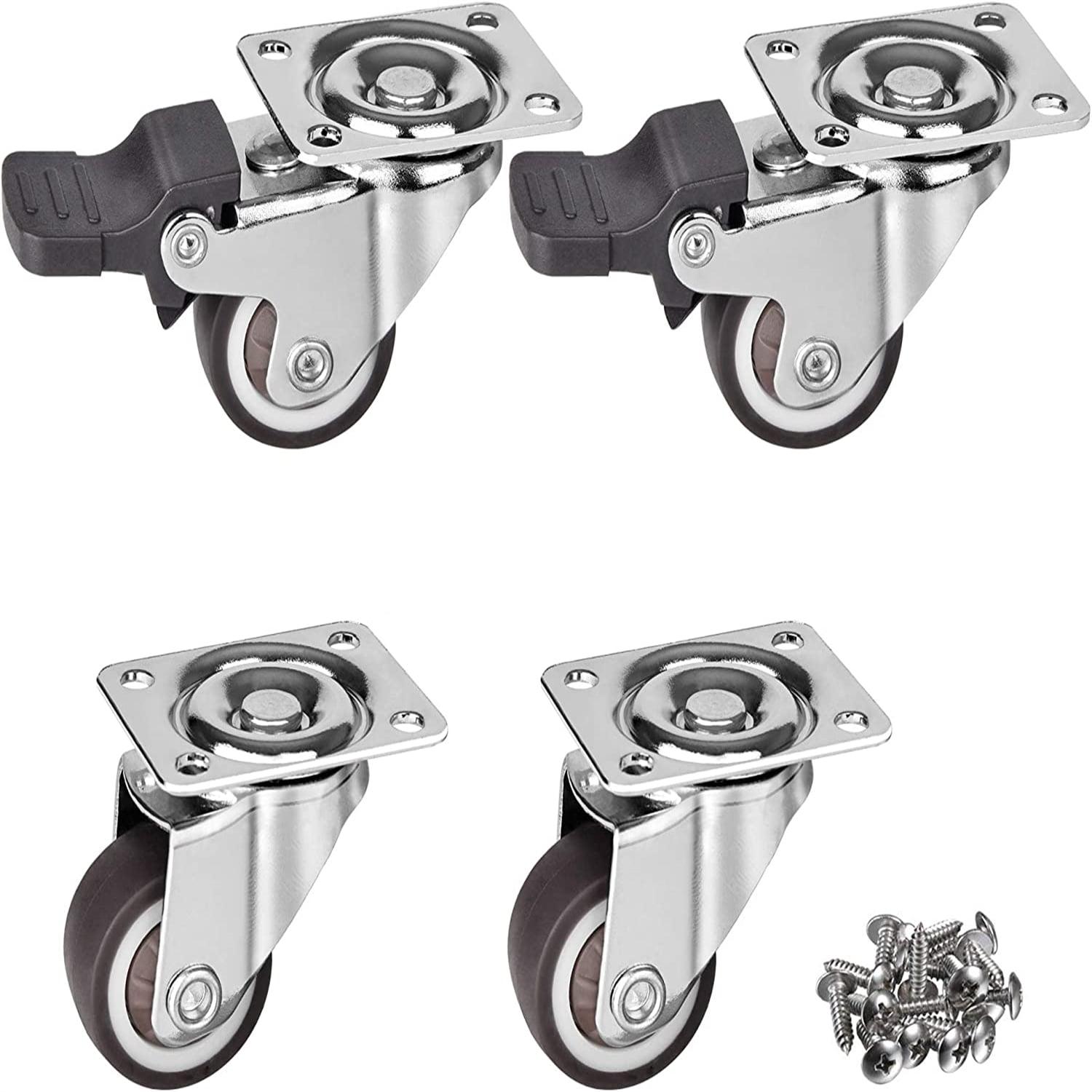 4 Pack Low Profile Swivel Plate Casters with Soft Rubber Wheels