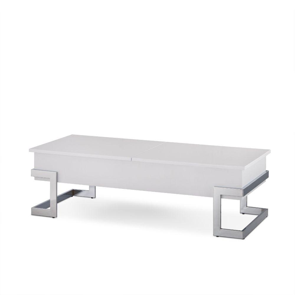 Calnan 48'' Rectangular White Wood & Chrome Lift-Top Coffee Table with Storage