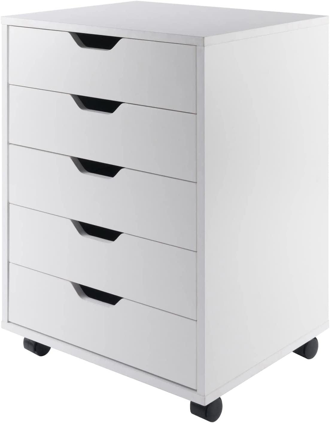 Halifax 5 Drawer Cabinet with Casters White - Winsome: Office Furniture Storage, Printer Stand