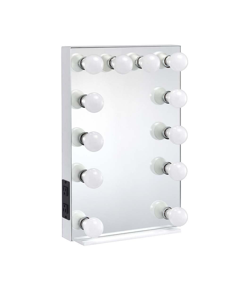 Rectangular Silver Vanity Mirror with Light Bulbs