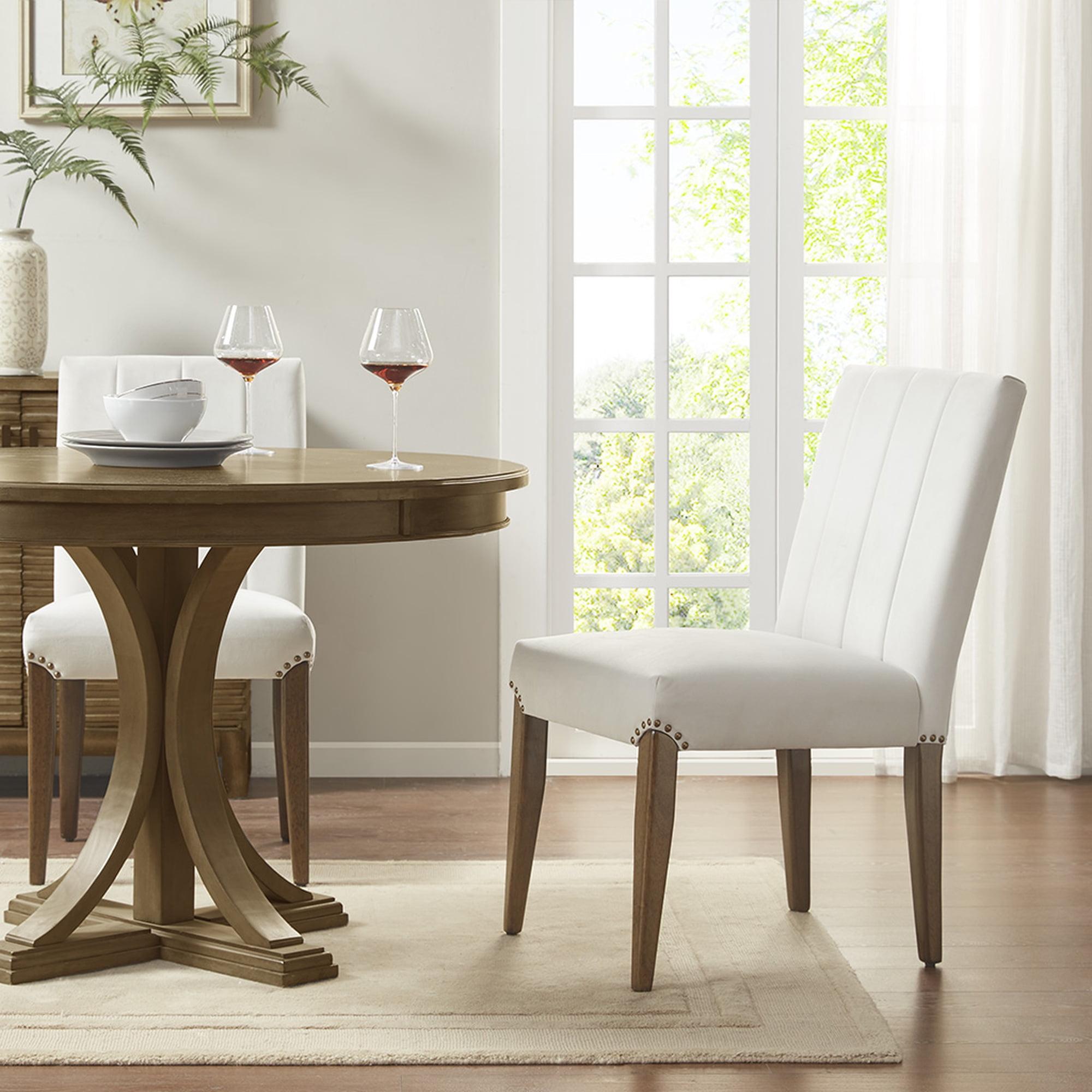 Elegant Cream Microfiber Dining Chair with Walnut Wood Legs (Set of 2)