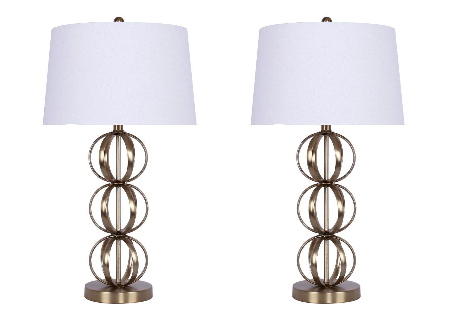 White and Gold 29.5" Metal Table Lamp Set with Linen Shade