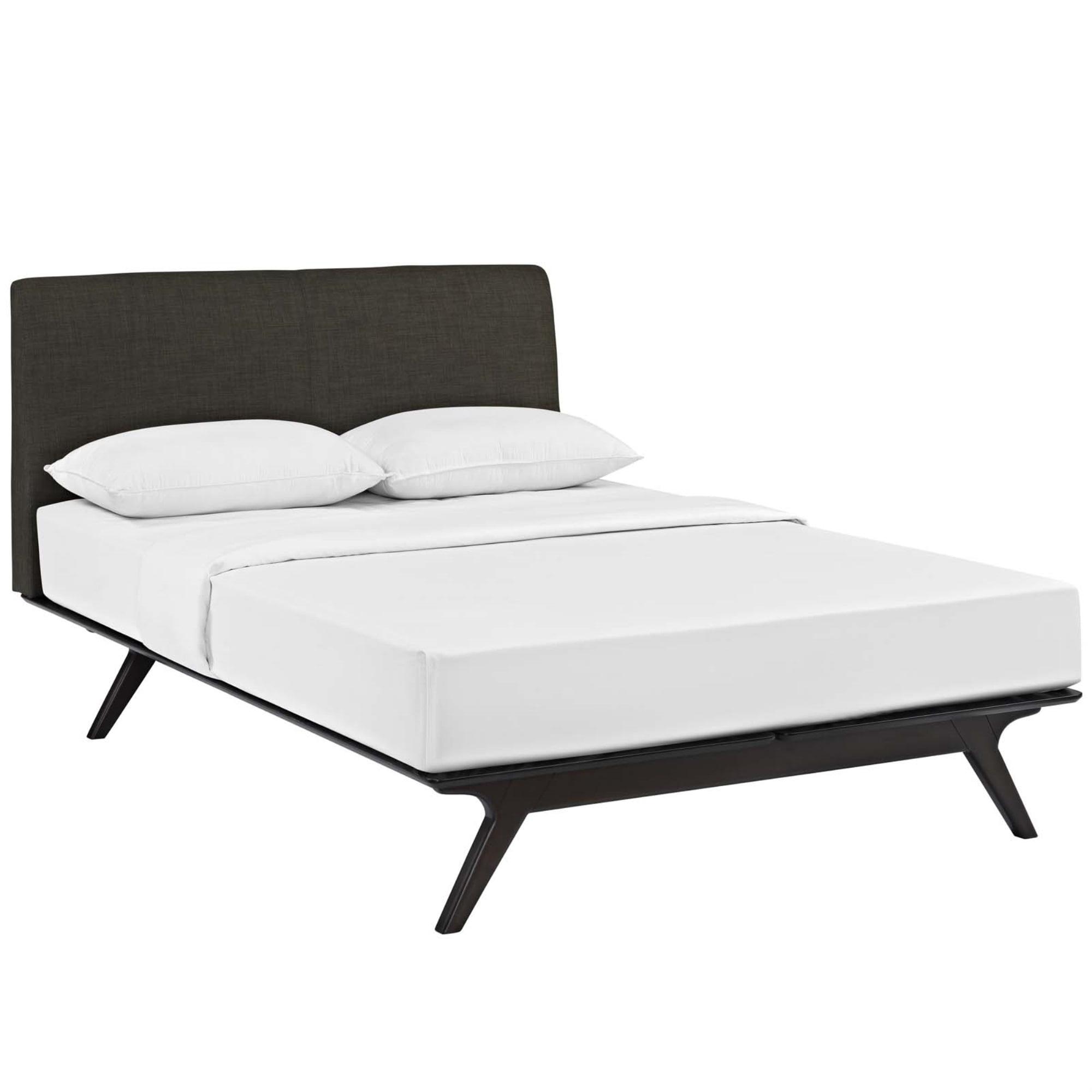 Tracy Queen Mid-Century Modern Upholstered Bed Frame in Toffee Brown