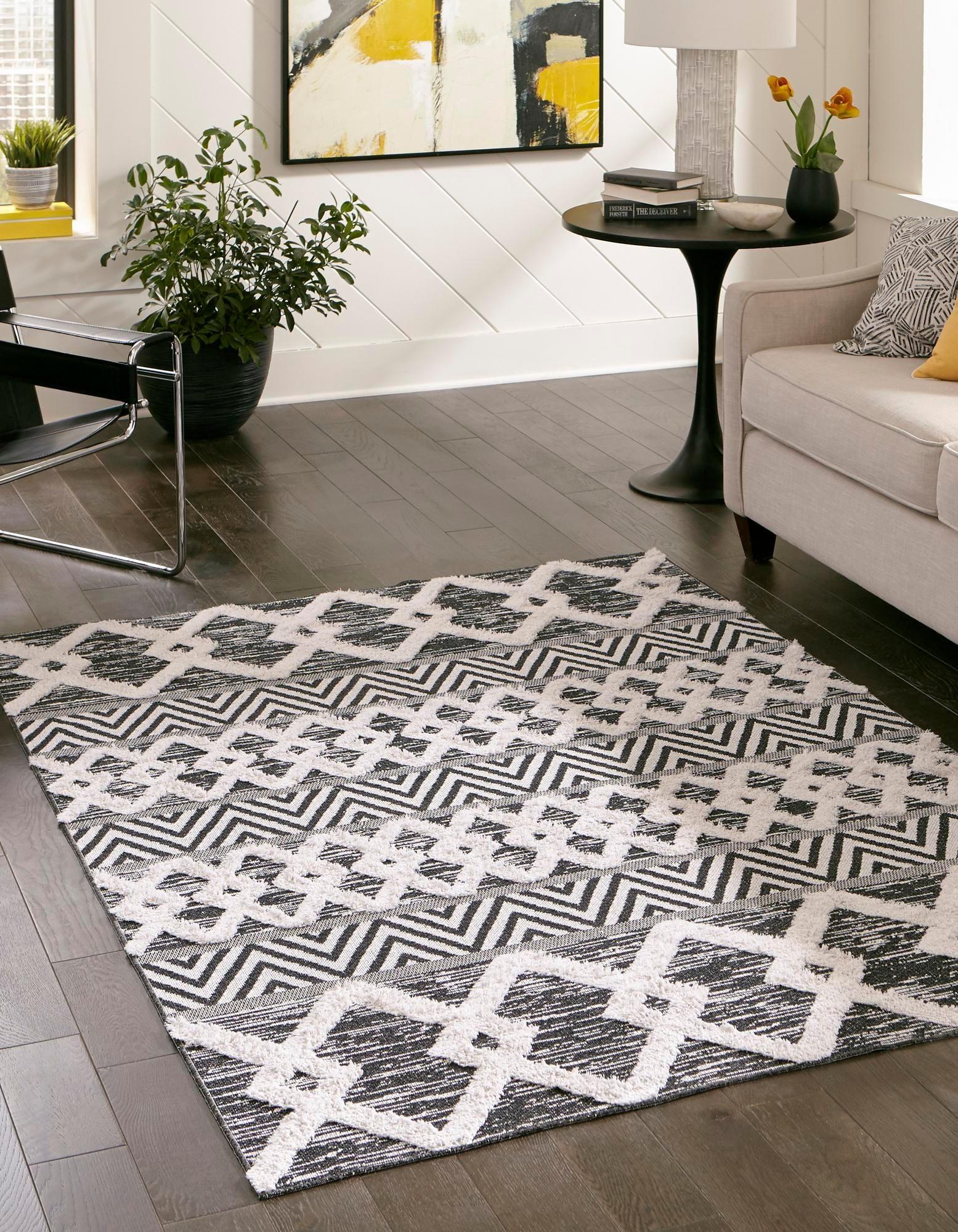 Black and Ivory Geometric Cotton Flatweave Rug