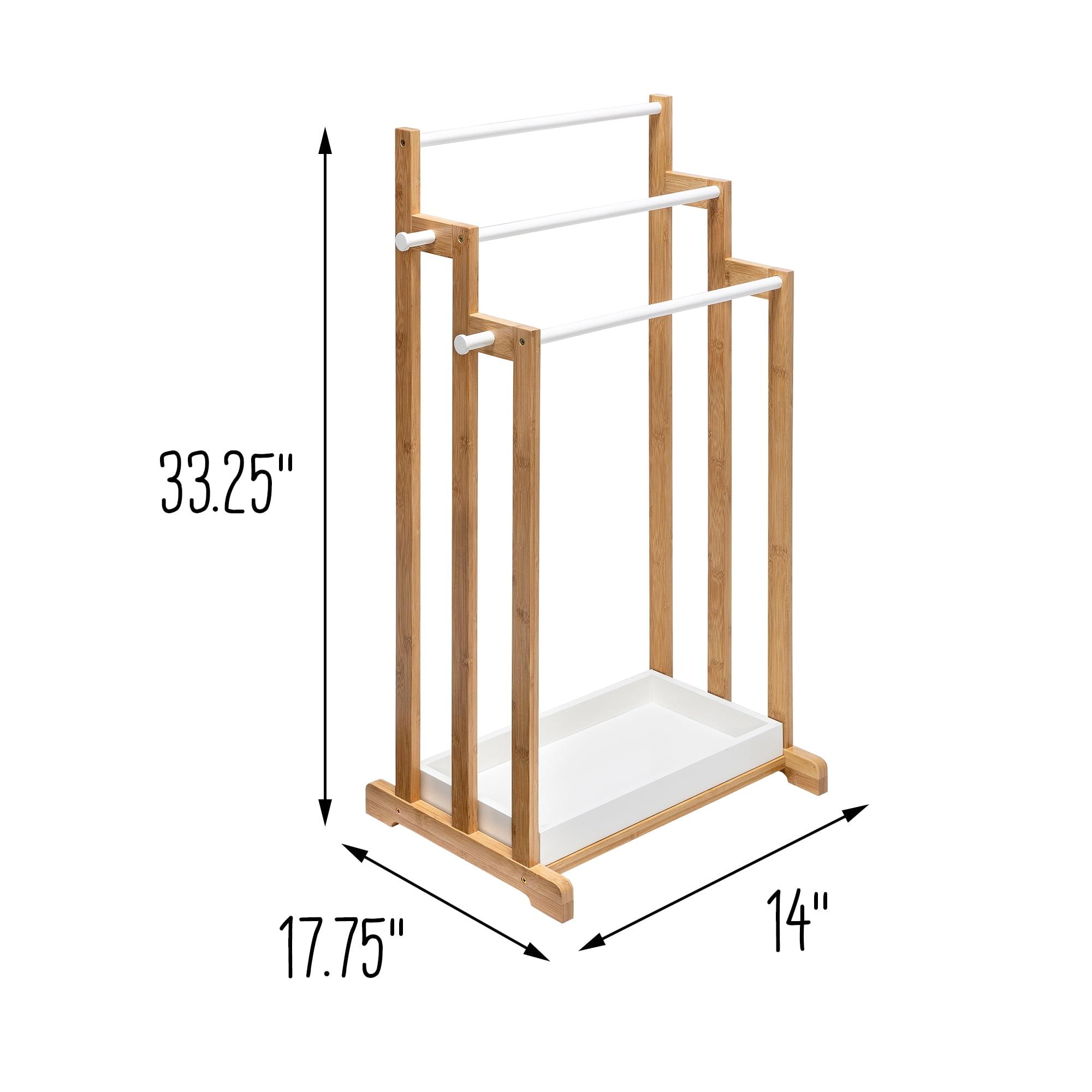 Compact 3-Tier White & Bamboo Bathroom Towel Rack