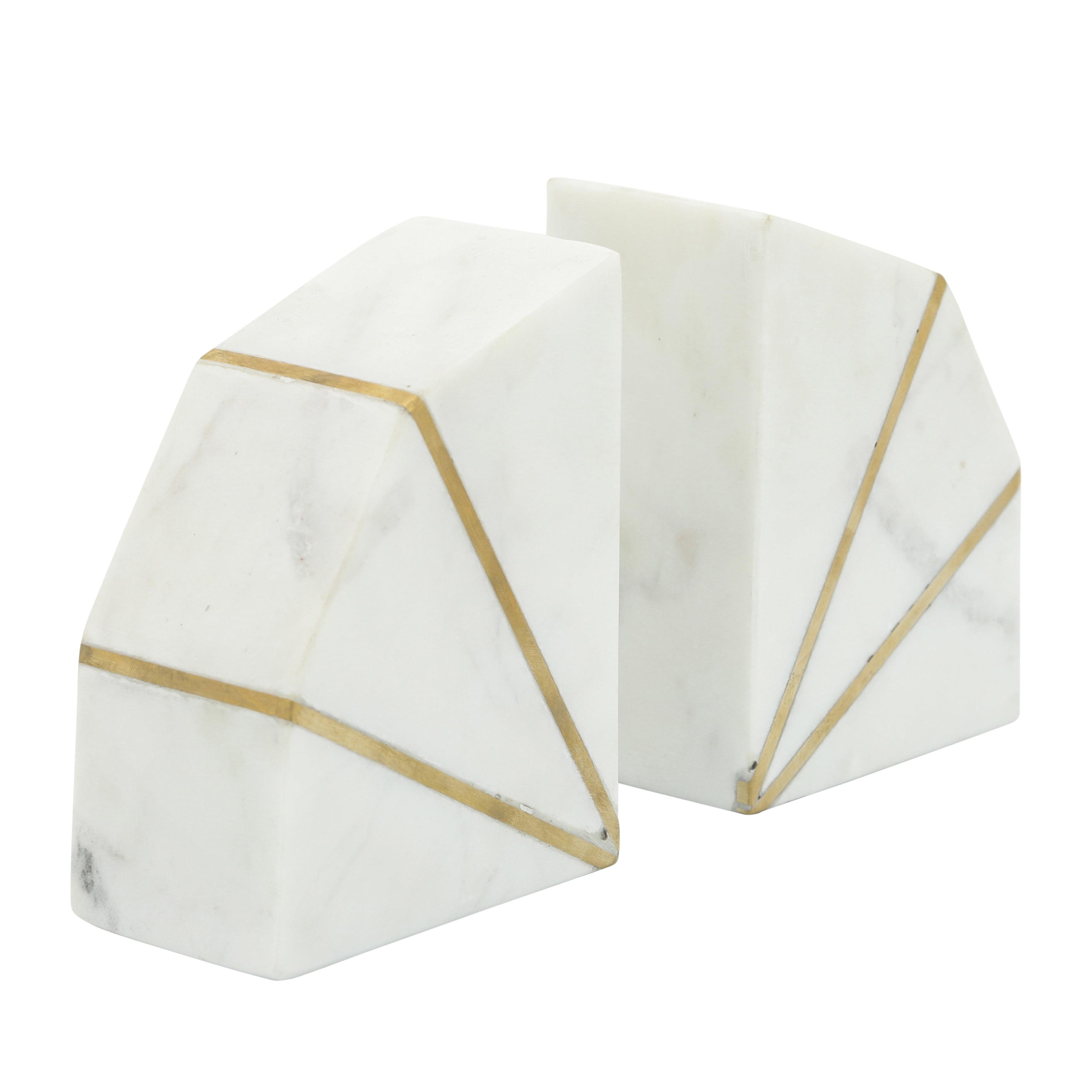 Willa Arlo™ Interiors Marble Bookends Contemporary White and Gold Accent Decorative Bookends Book Display (Set of 2)
