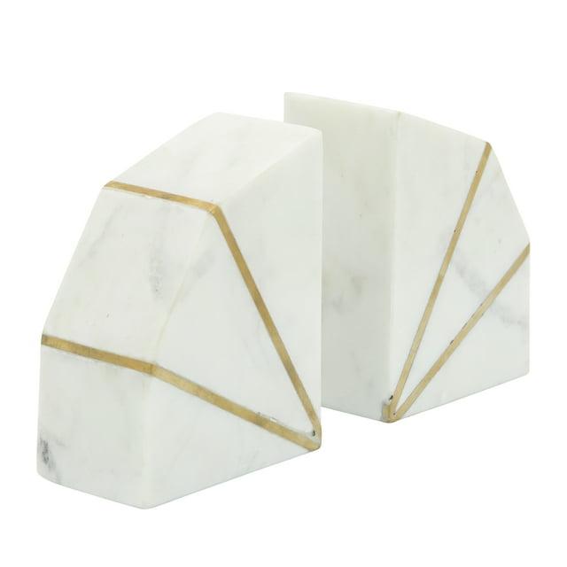 Willa Arlo™ Interiors Marble Bookends Contemporary White and Gold Accent Decorative Bookends Book Display (Set of 2)