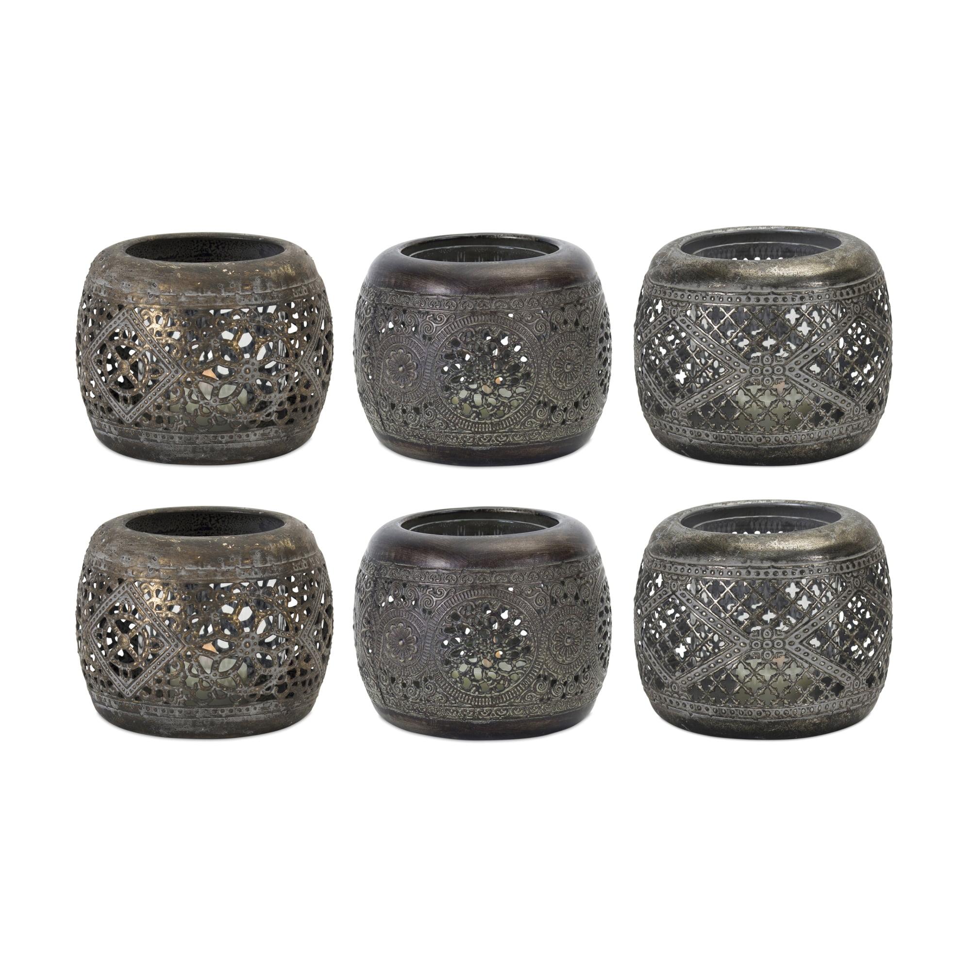 Rustic Copper Antique Metal Votive Candle Holder Set 4.5"x4"