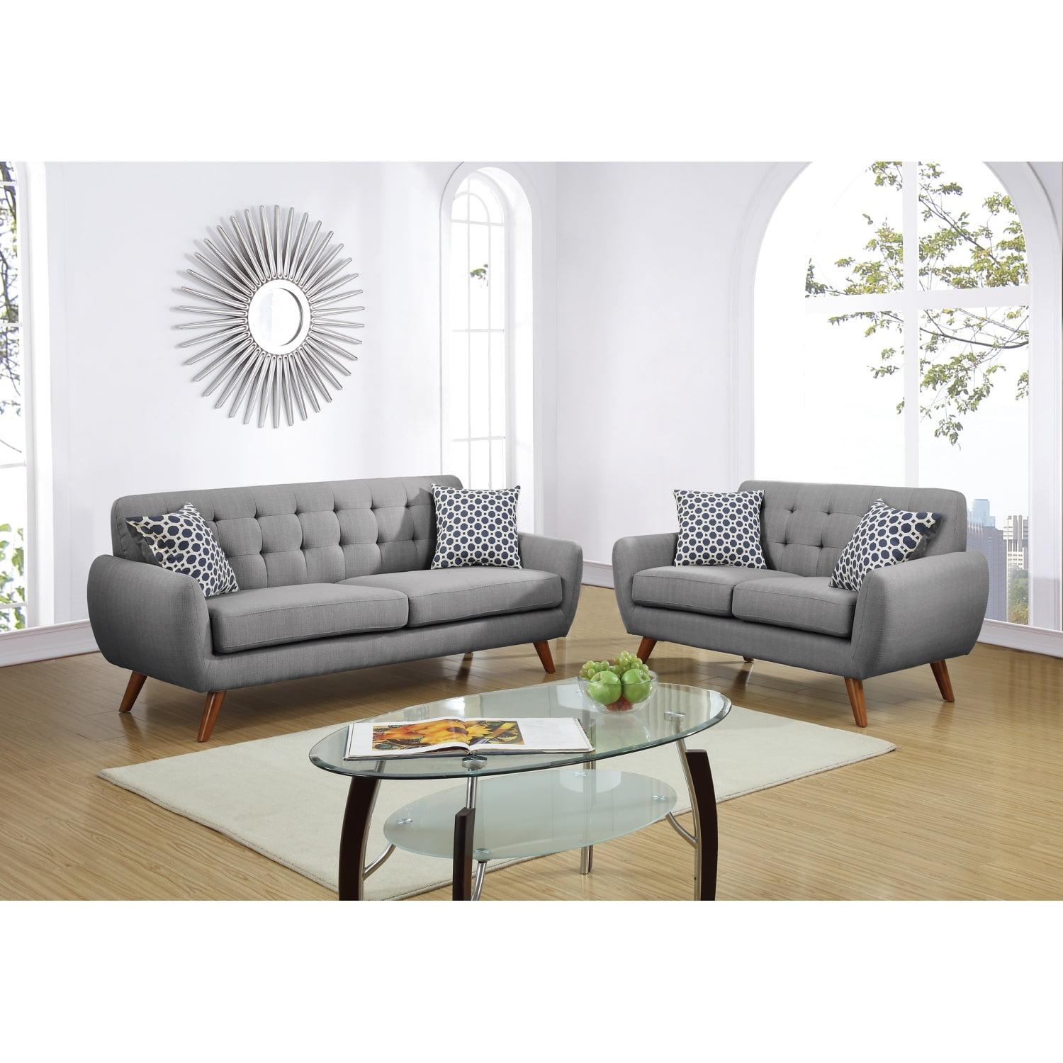 Elevated Grey Polyfiber 2-Piece Sofa and Loveseat Set with Tufted Accents