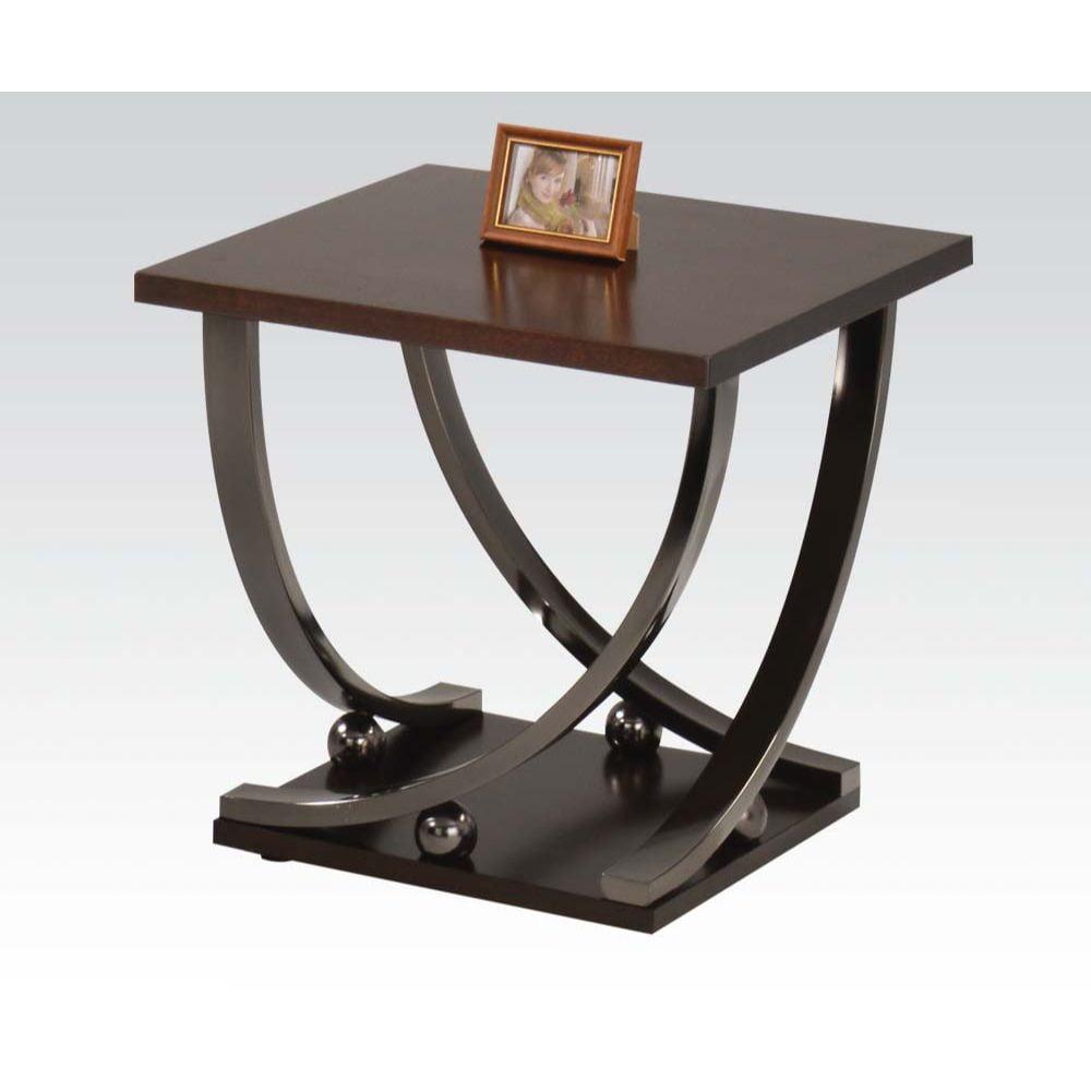 Modern Elegance Dark Brown Wood & Metal End Table with Open Shelf