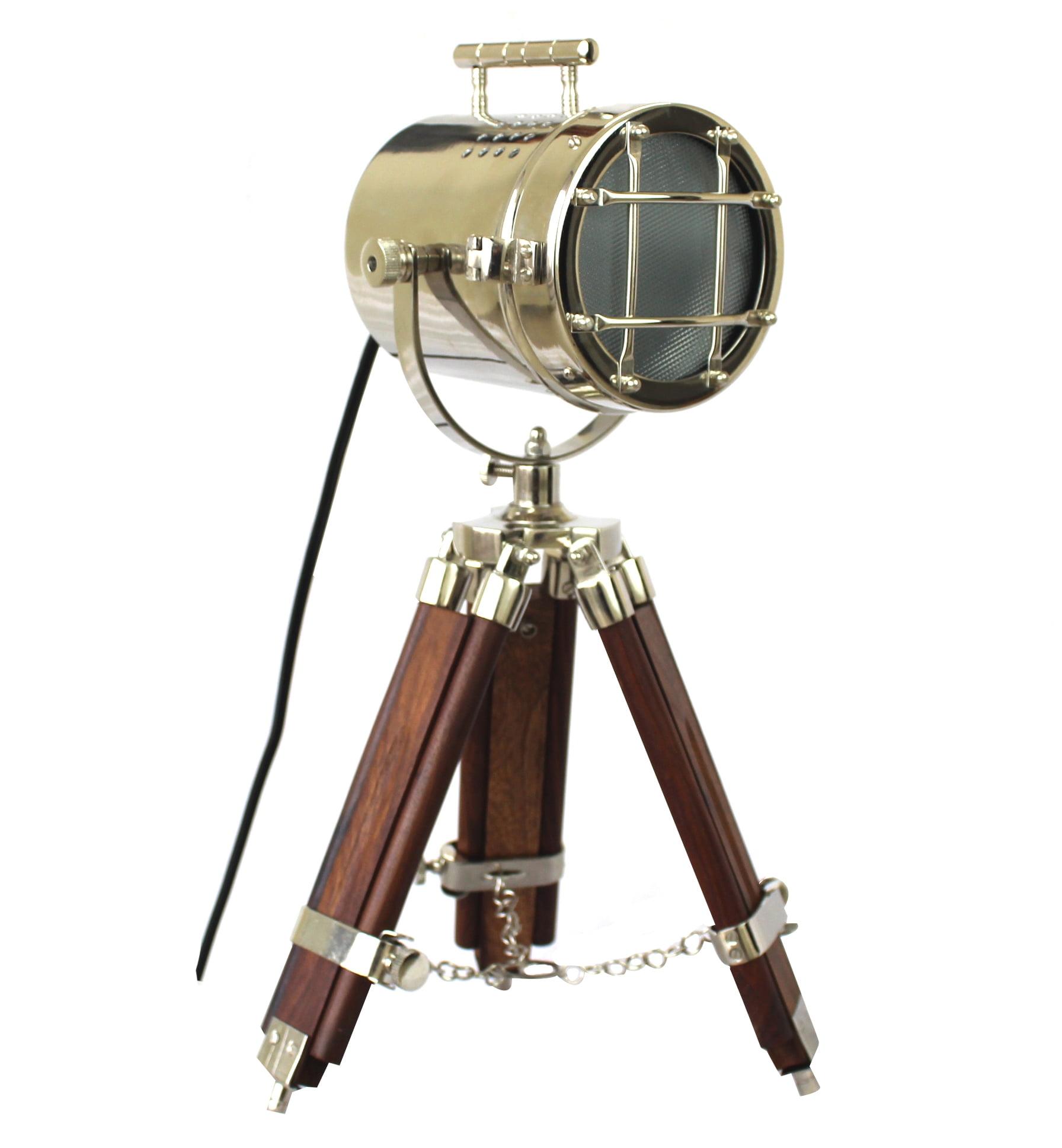 collectiblesBuy Vintage Model Searchlight Wood Antique Tripod Style Lamps LED Spotlights Desktop Home & Office Decor Brown-Brass