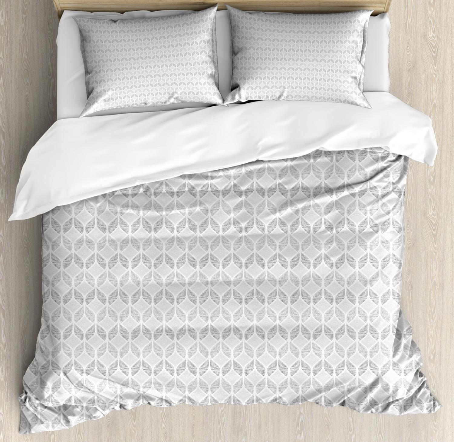 White and Grey Geometric Pattern Queen Duvet Cover Set