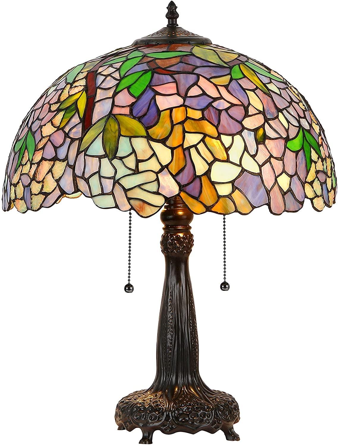 Blue Stained Glass Wisteria Table Lamp with Bronze Base