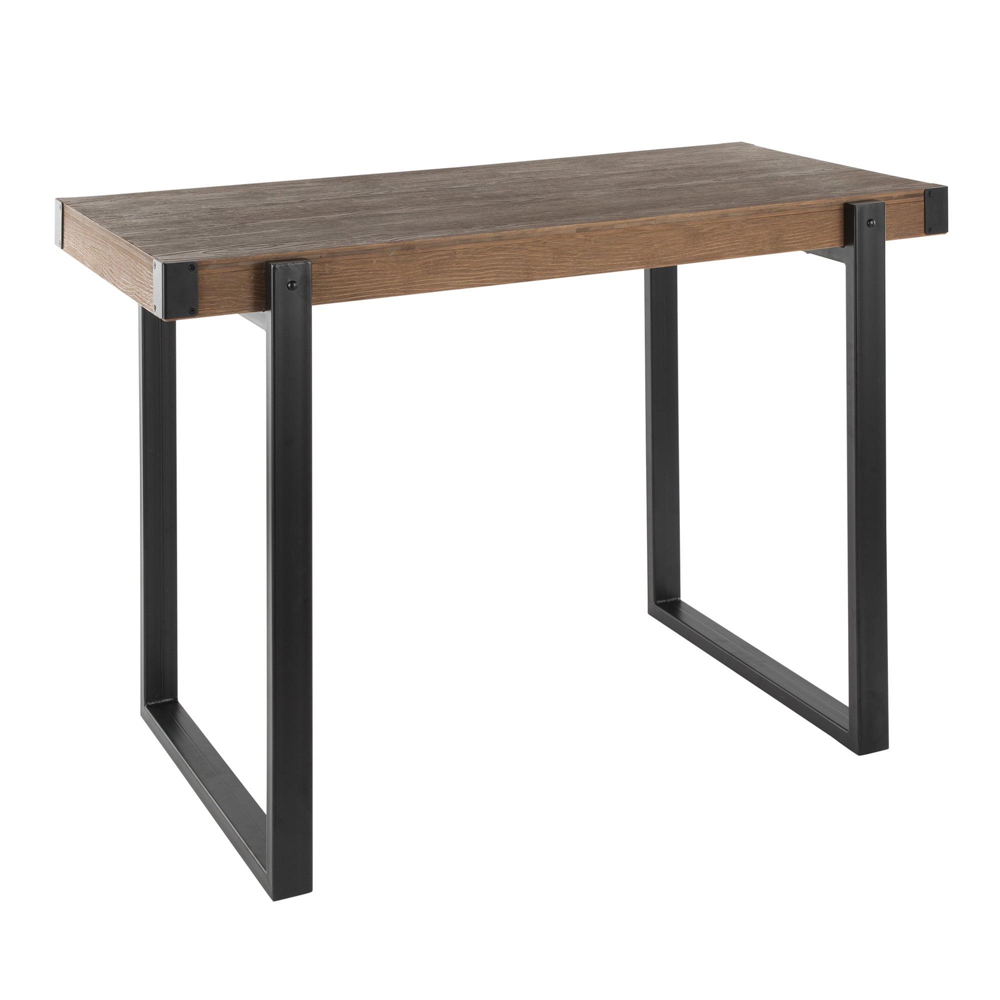 Rustic Natural Brown Bamboo Counter Table with Black Steel Legs