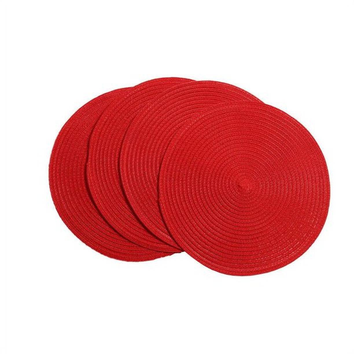 Coolmade Round Rop Cotton Braided Table Place Mats Braided Coaster Placemas Non-Slip Table Mats Set of 4 for Dining Kitchen Table Washable 15 inch