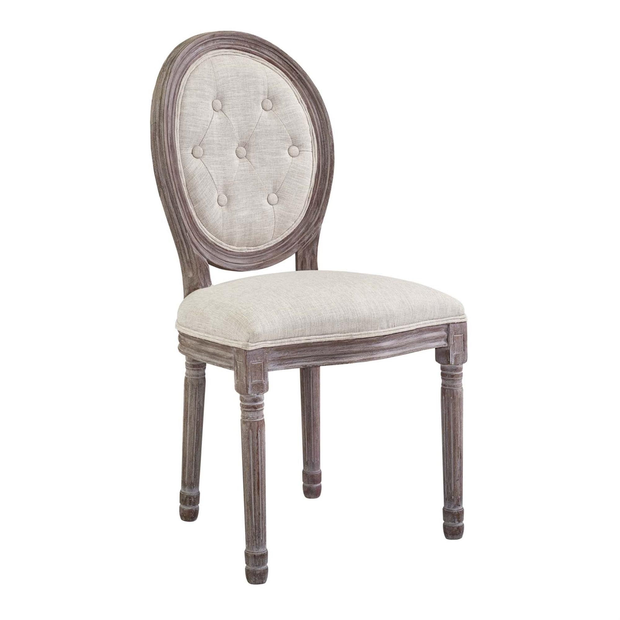 Chateau Comfort Beige Upholstered Dining Side Chair with Weathered Wood