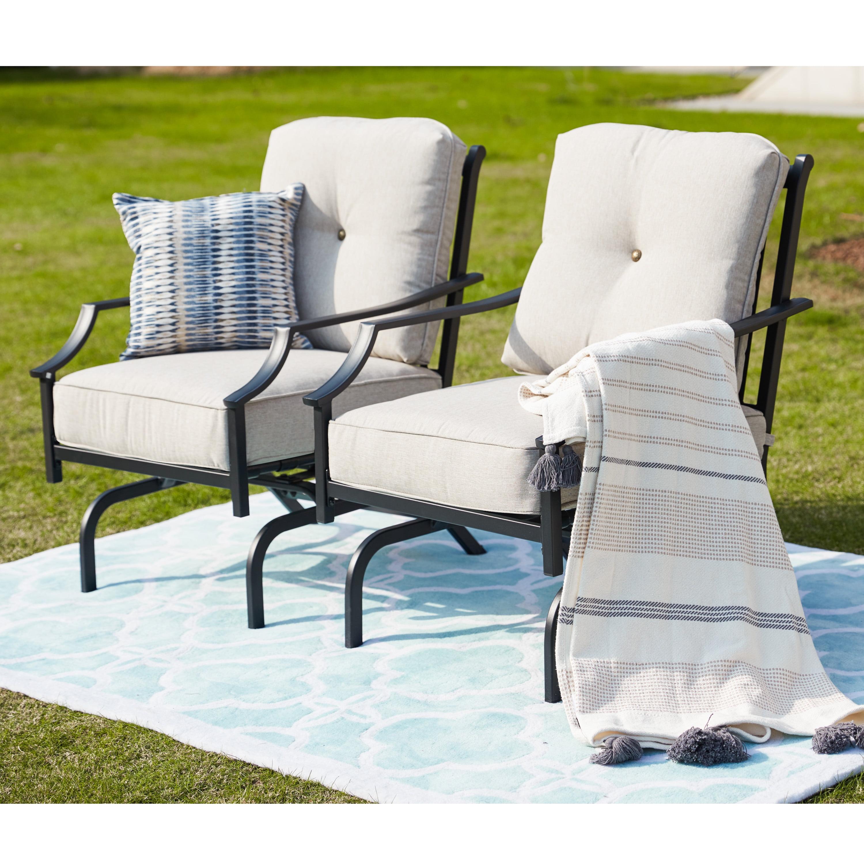 2pk Patio Chairs Steel Patio Seating Set Cream - Lokatse: Outdoor Rocking, Weather-Resistant, Garden Lawn Furniture