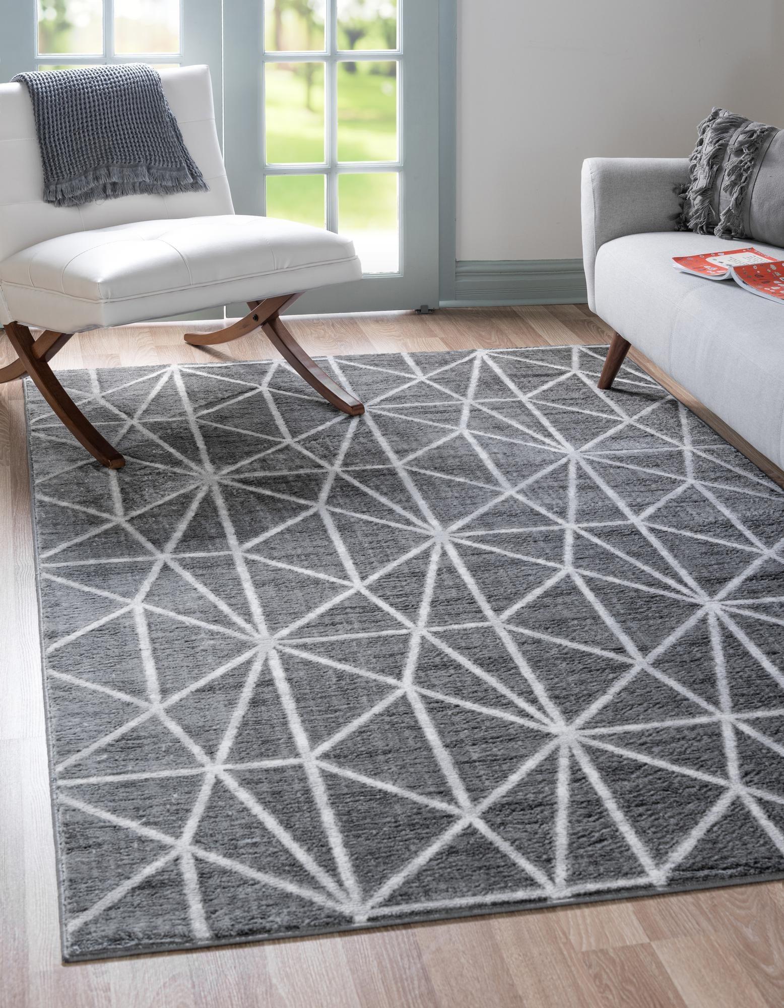 Modern Gray Trellis 9' 10" x 14' Synthetic Rectangular Rug