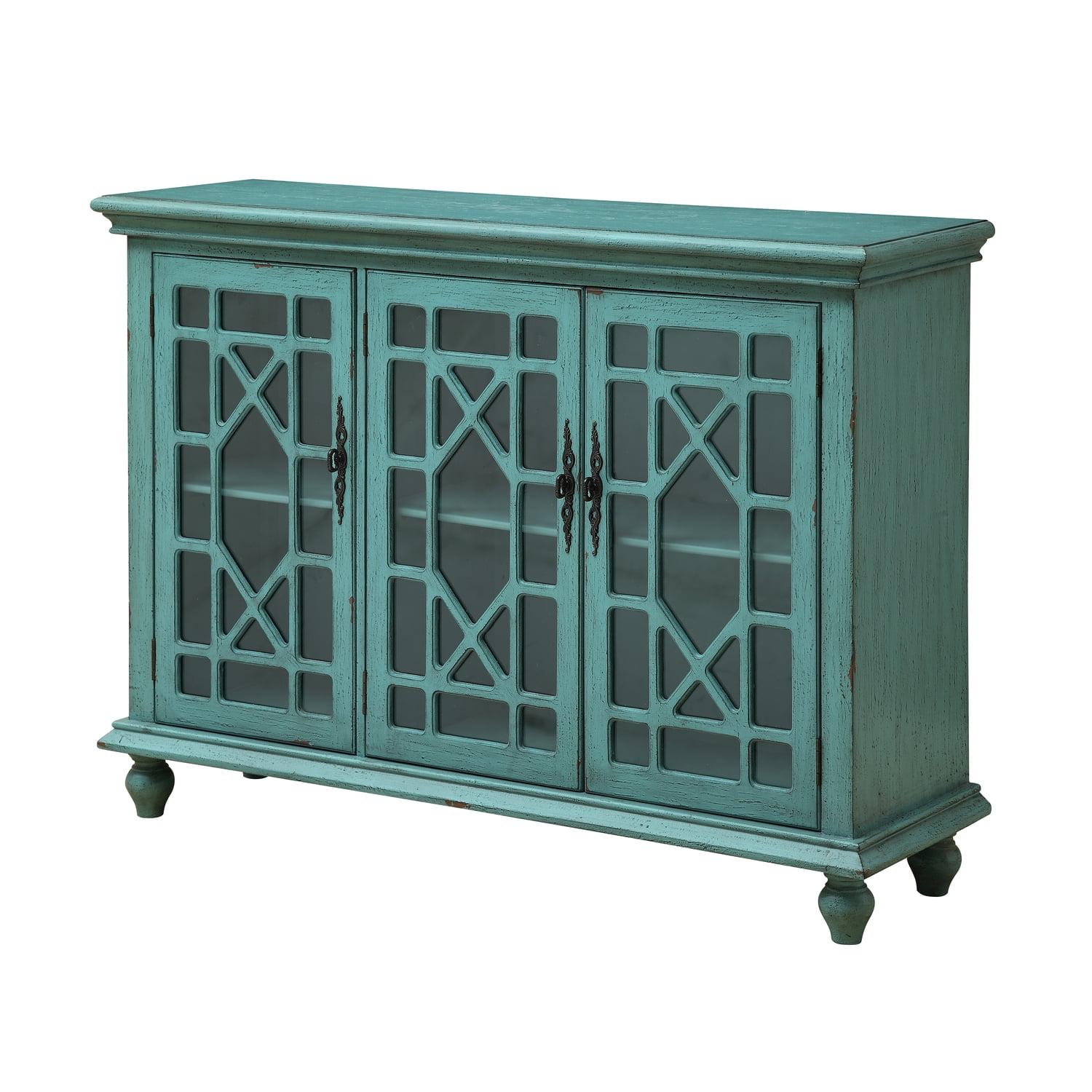 Bayberry Blue Traditional 3-Door Glass Media Credenza