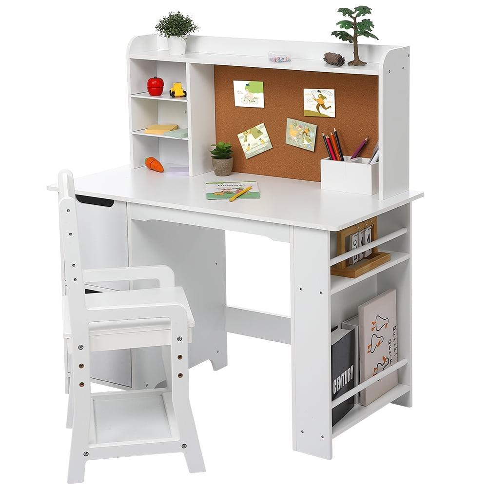 White Wood Kids Study Desk with Filing Cabinet