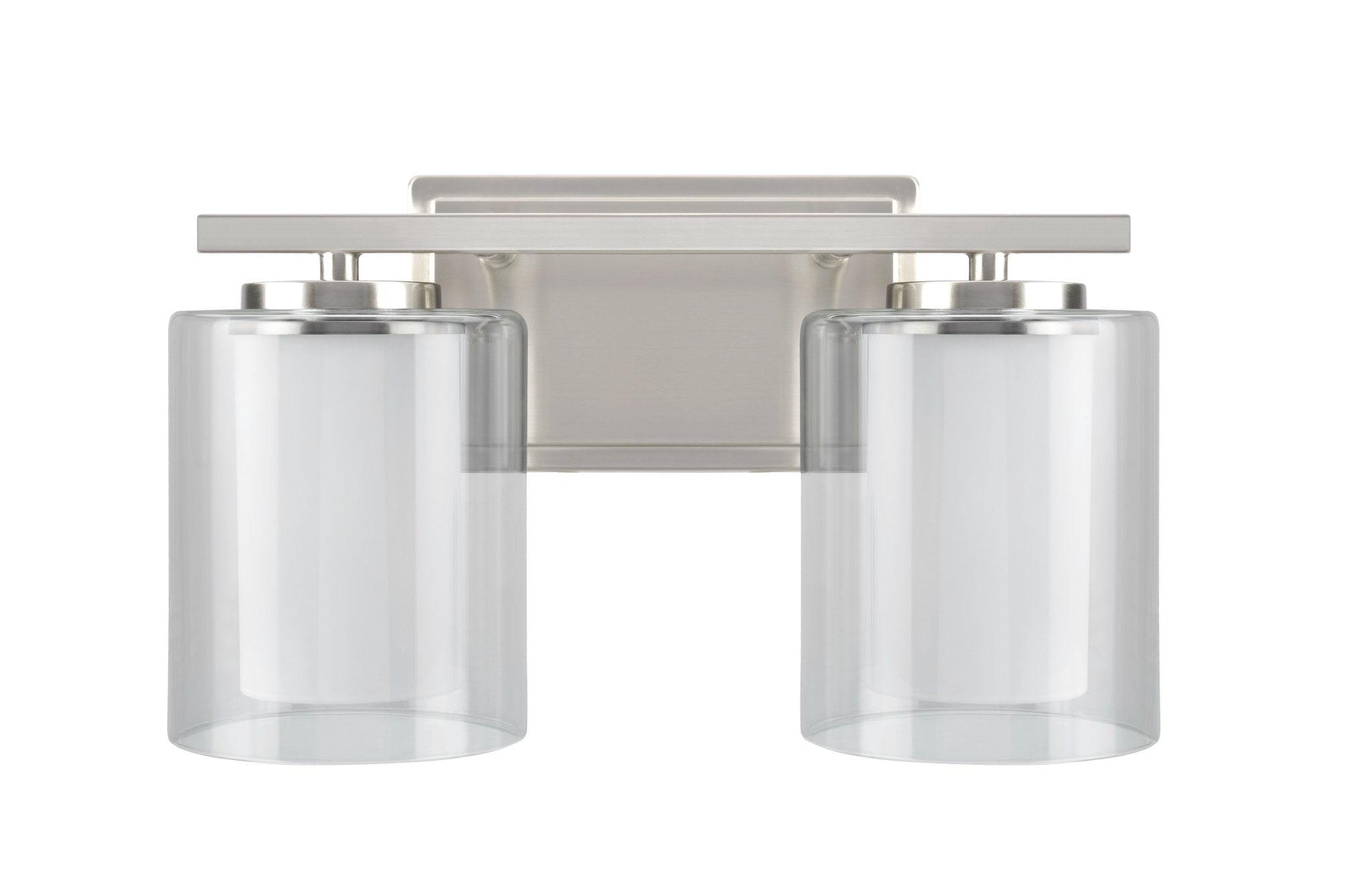 Satin Nickel 2-Light Vanity Wall Fixture with Clear Glass Shade