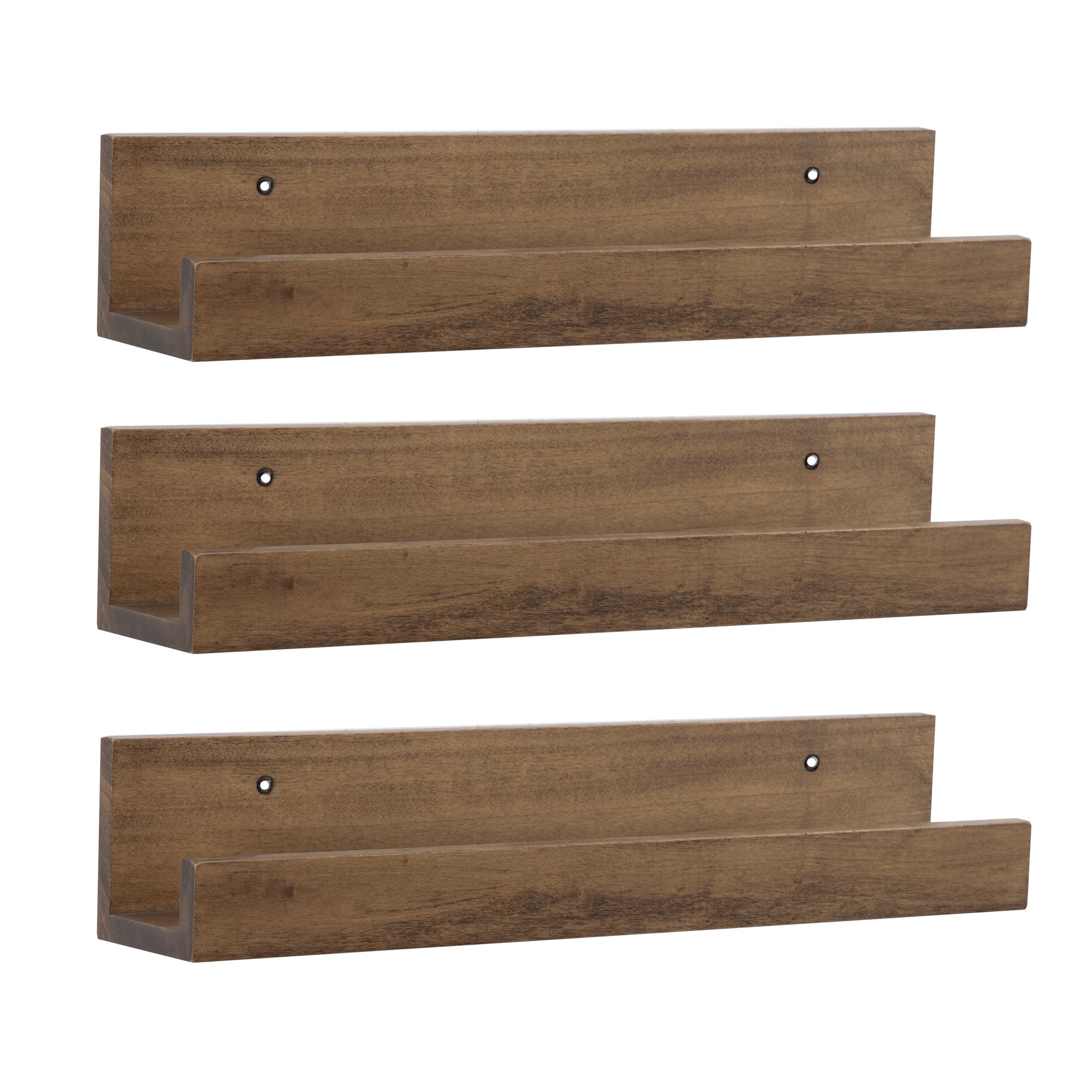 Kate and Laurel Levie Wooden Picture Ledge Wall Shelf Set, Rustic Brown 3 Piece - 18"