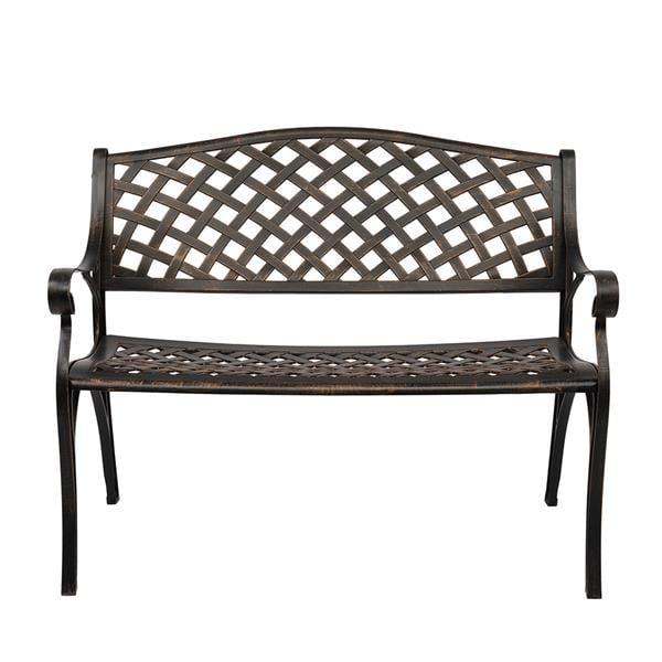 Bronze 40.5" Cast Aluminum Outdoor Bench with Mesh Backrest