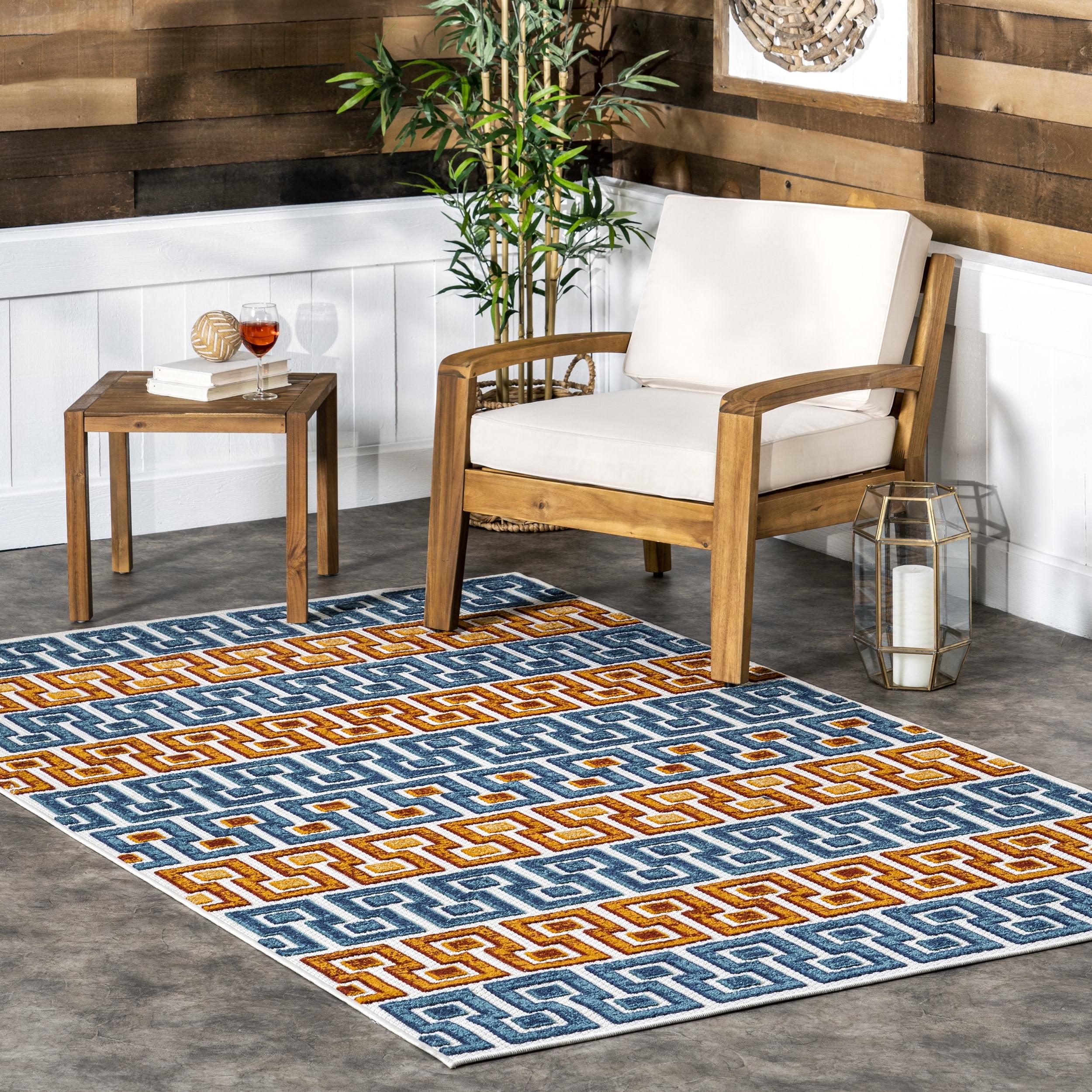 Sleek Mediterranean Elegance 5' x 8' Blue Synthetic Area Rug