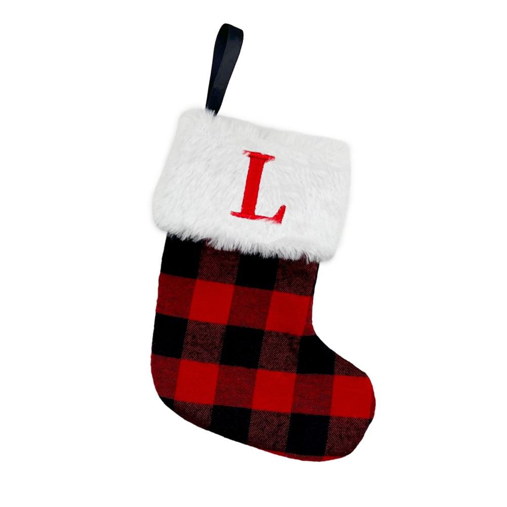 Red and Black Plaid Christmas Stocking with White Faux Fur Cuff