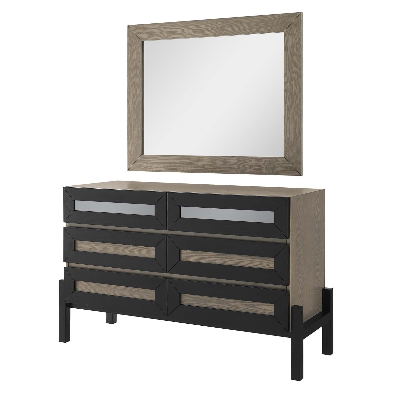 Merritt Dresser and Mirror Oak - Modway: Mid-Century Modern Set with 6 Drawers & Wood Grain Veneer