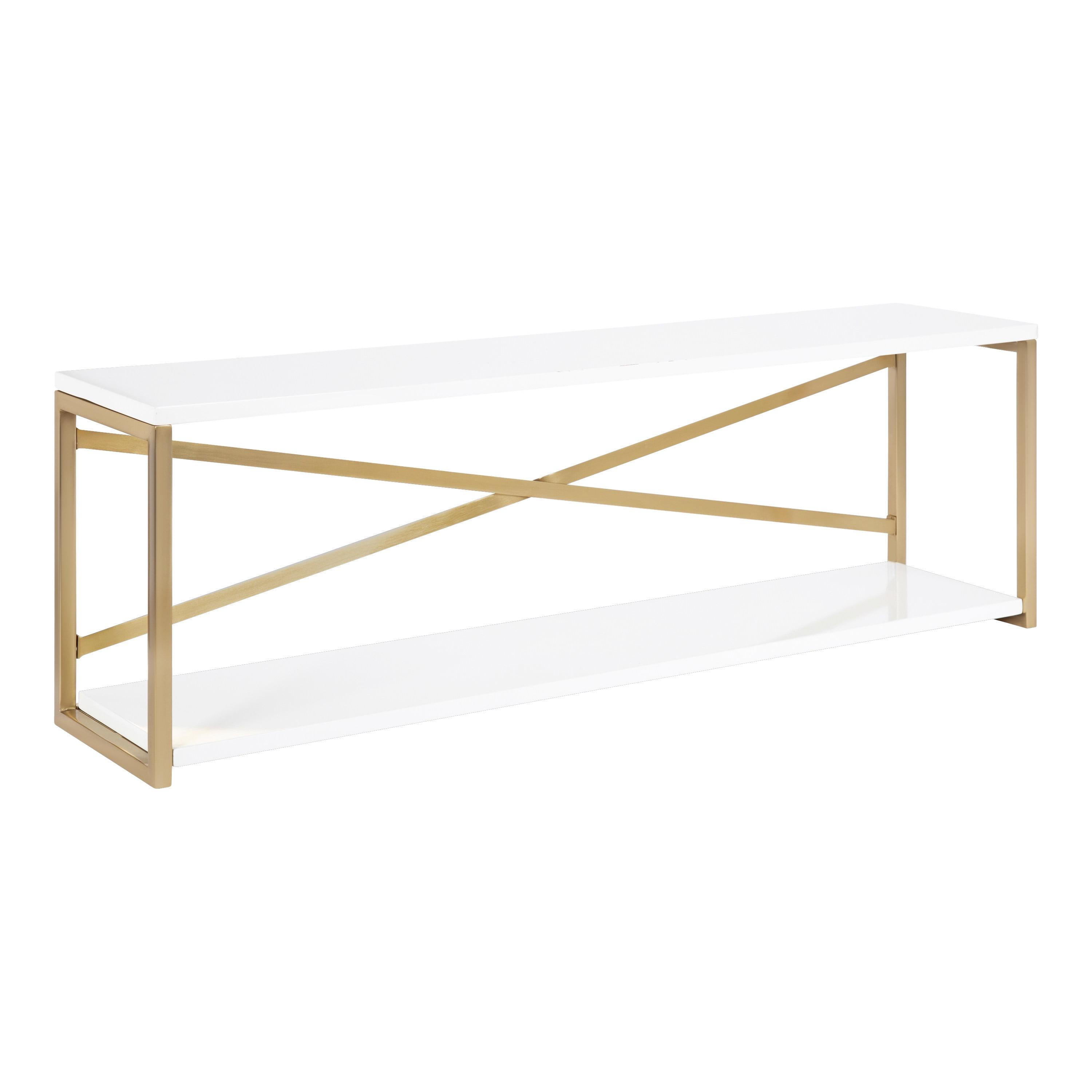 Kate & Laurel All Things Decor 36"x12"x8" Ascott 2-Tier Wall Shelf White - Modern Glam Decor, Keyhole Hangers