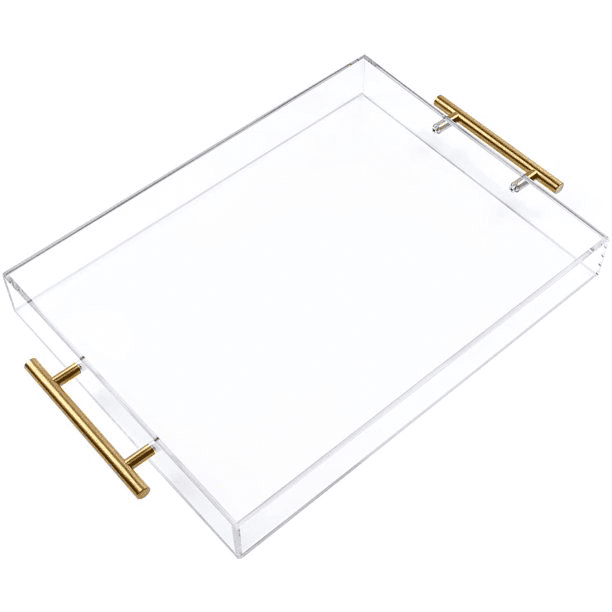 Clear Acrylic Rectangular Serving Tray with Gold Handles