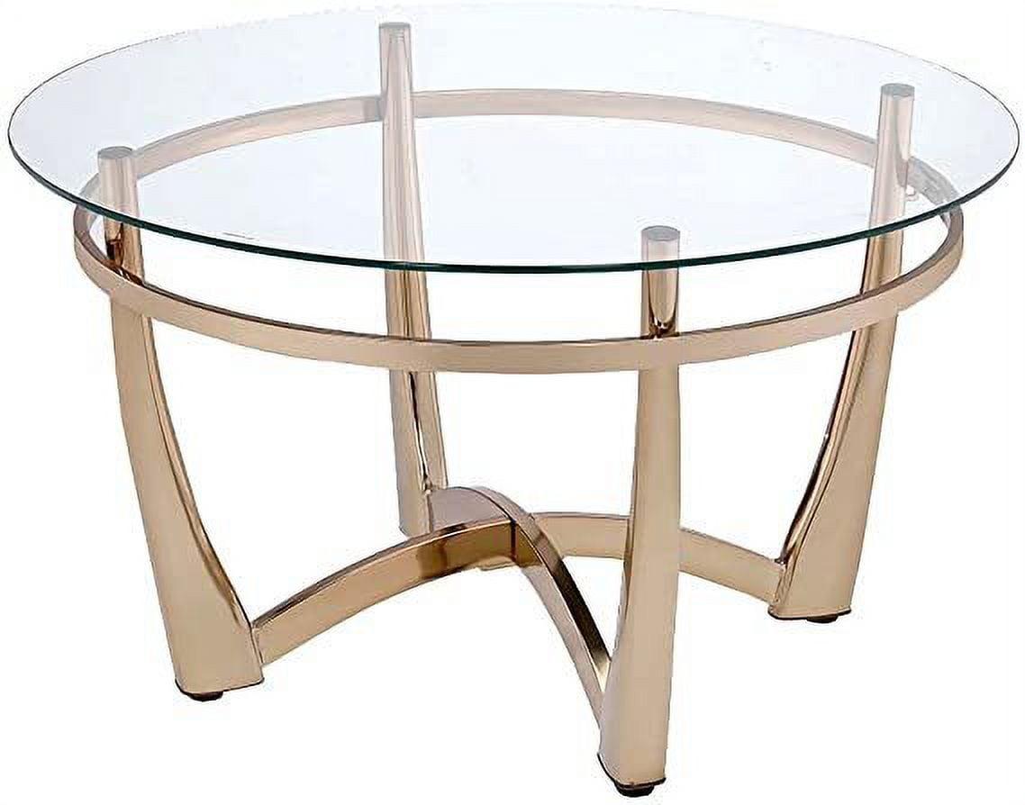 Round Gold and Clear Glass Coffee Table with Storage