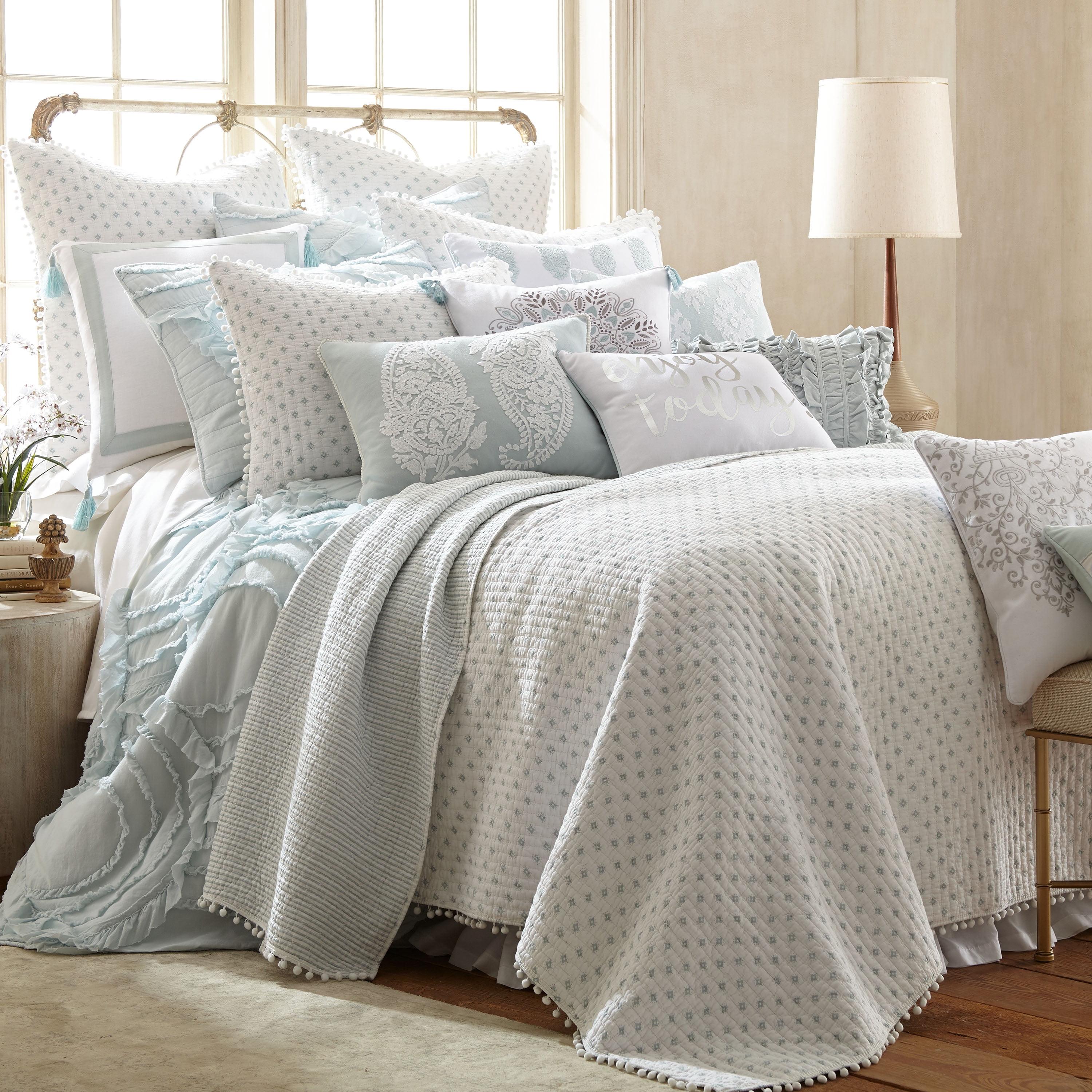 King Blue Cotton Reversible Quilt Set