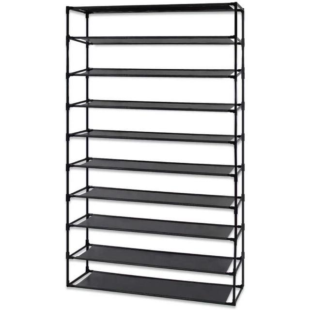 UBesGoo 10 Tiers Shoe Rack Shoe Shelf Free Standing 50 Pairs Shoe Tower Stand Space Saving Storage Organizer for Closet Entryway Bedroom Dorm Black