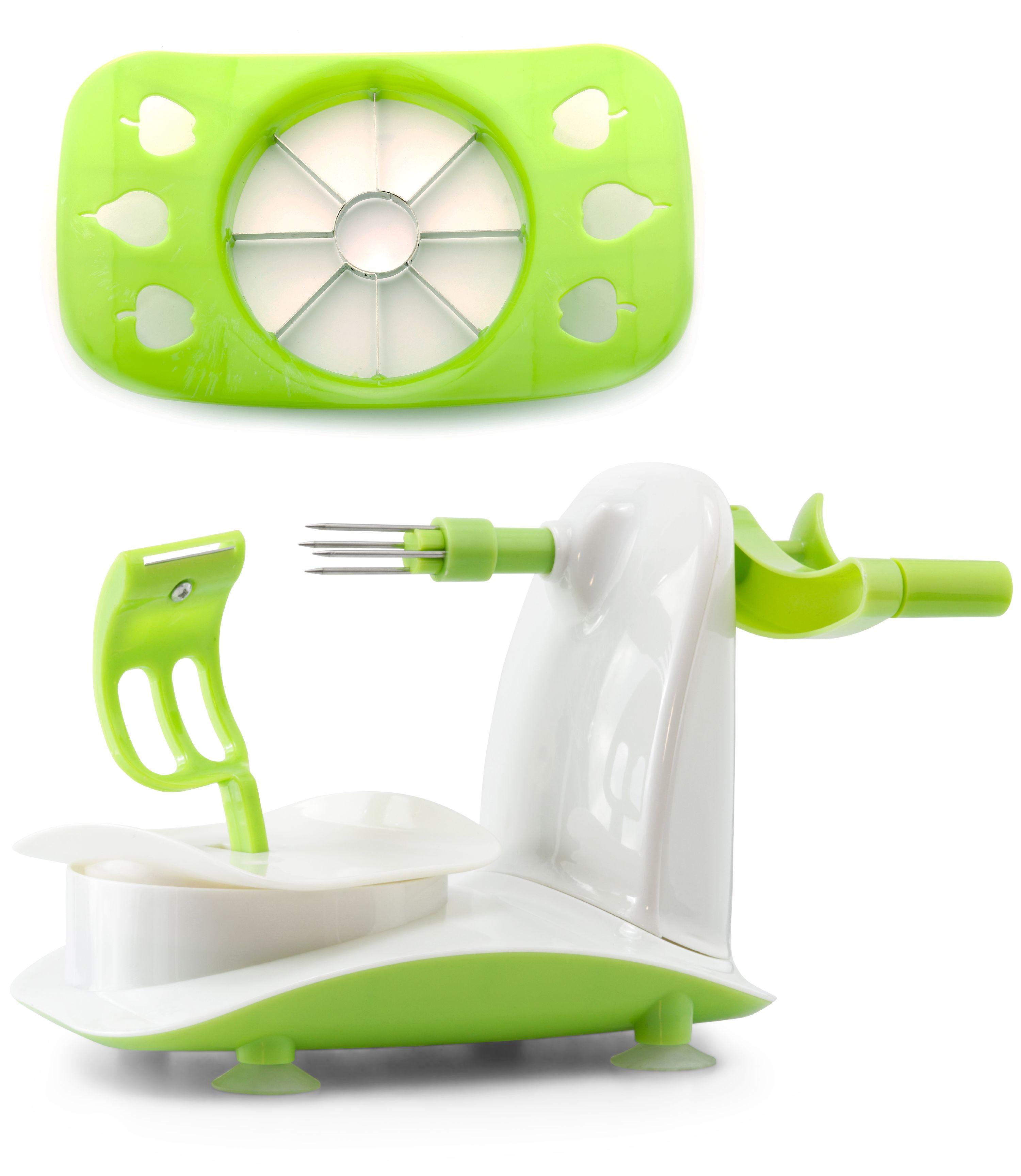 Perfect Peel Apple Peeler - Easy Clean Removable Slicer Commercial Grade Blade - Corer, White/Green