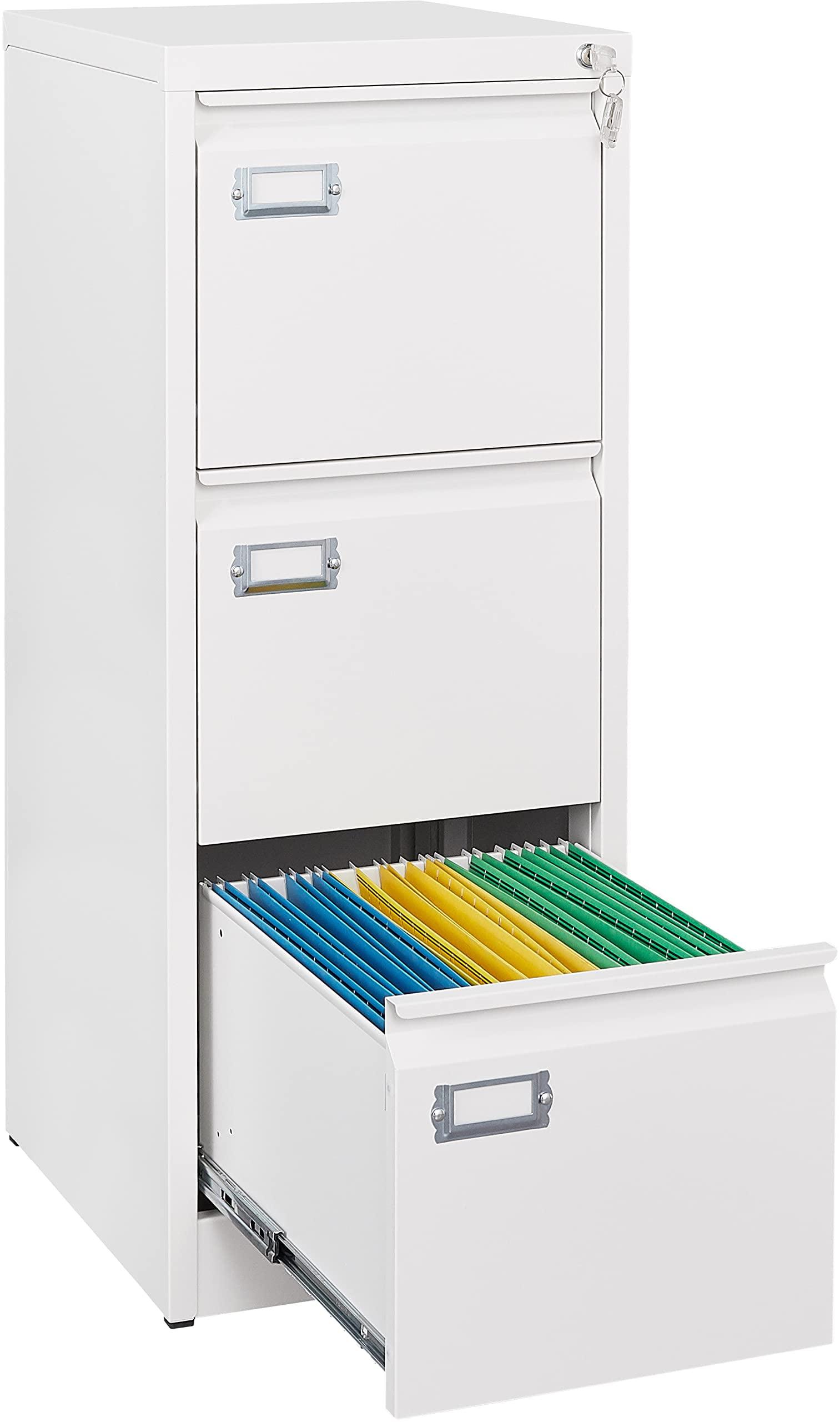 3 Drawers Vertical File Cabinets - 17.8" Deep Lockable Filing Cabinet - White Metal Storage Cabinets for Home Office to Hanging Files Letter/Legal/F4/A4 Size