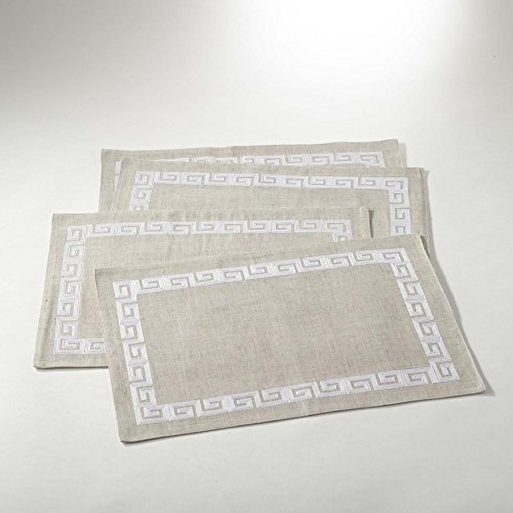 Saro Lifestyle Stitched Greek Key Design Placemat, 13"x19" Oblong, White (Set of 4)