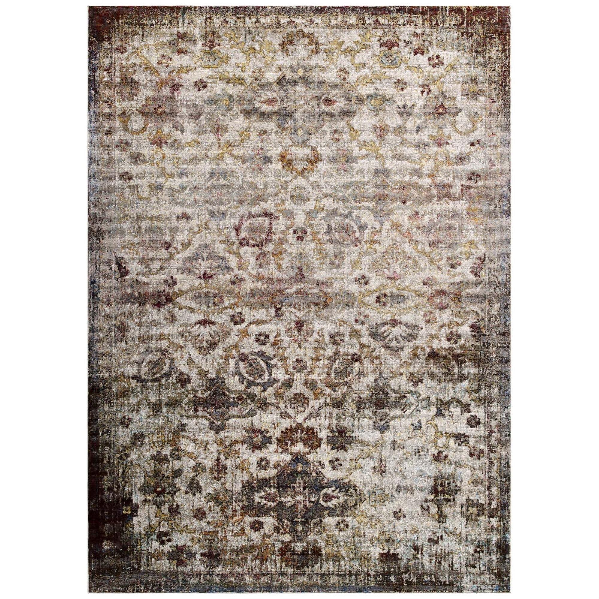 Elegant Blue Floral Synthetic 8' x 10' Easy-Care Area Rug