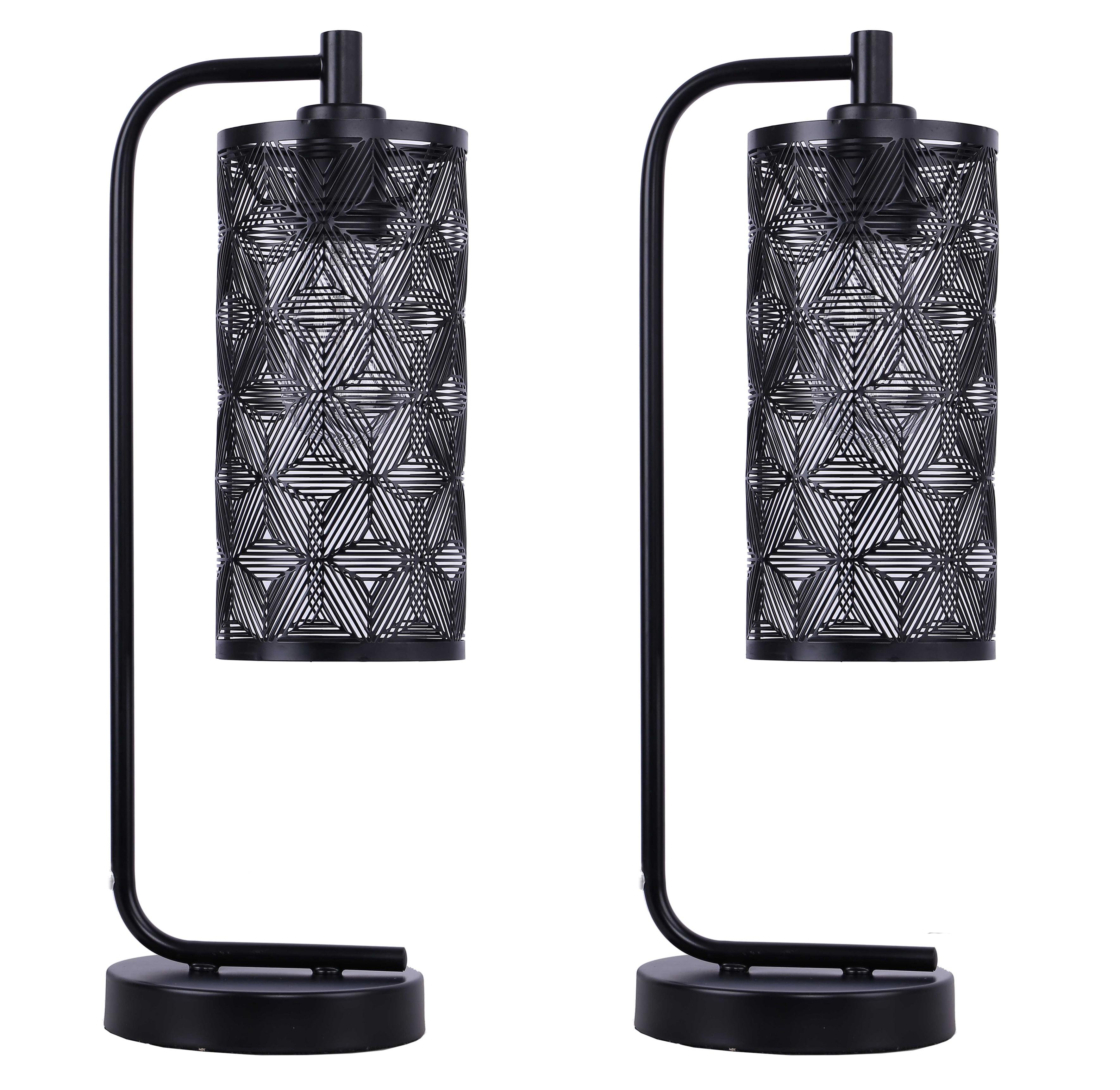 LumiSource (Set of 2) Gwen 18" Contemporary Metal Task Lamps Matte Black Metal from Grandview Gallery: UL Listed, Drum Shade, No Bulbs Included